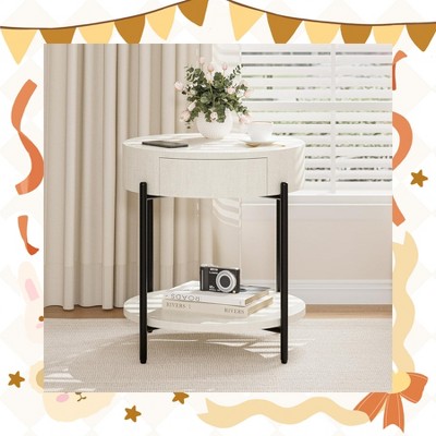 Garvee Round Side Table – Farmhouse Vintage Style End Table with Drawer, Sturdy Structure, and Multi-Functional Use for Living Room or Bedroom