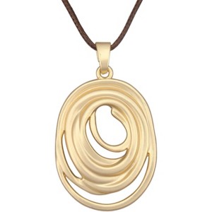 Leather and Wood Necklace Chunky Circle Pendant Boho Jewelry for Women - 1 of 4