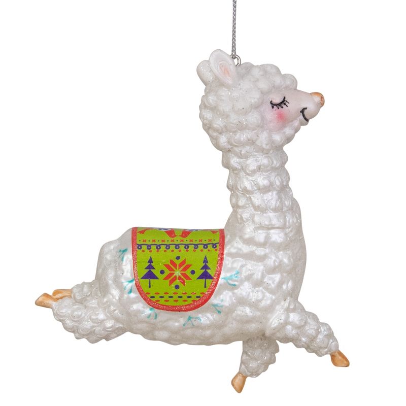Northlight 5" White and Green Glittered Regal Jumping Llama Glass Christmas Ornament, 3 of 6