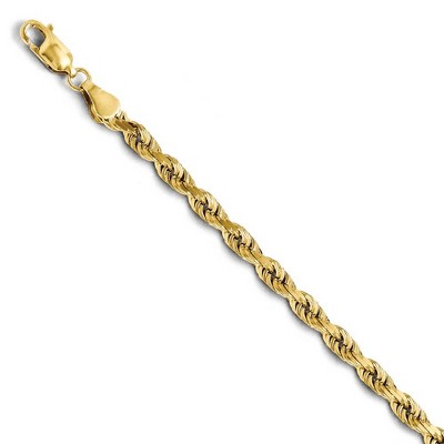 Black Bow Jewelry 4mm 14k Yellow Gold Solid Diamond Cut Rope Chain Bracelet