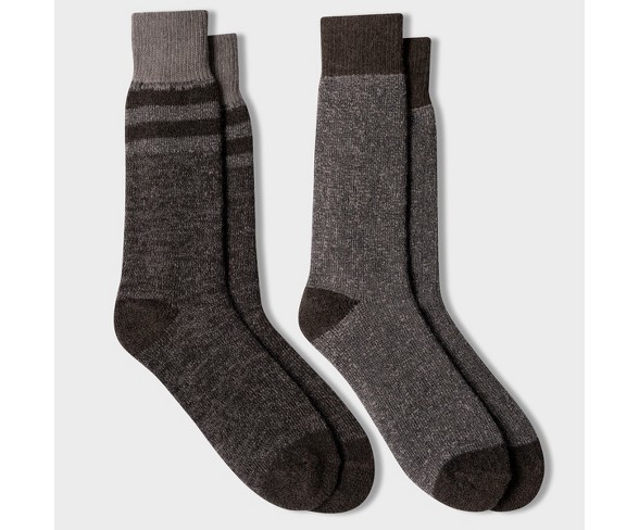 Men's Striped Wool IQ Heavyweight Over the Calf Socks 2pk - Brown 10-13