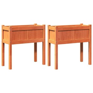 vidaXL Garden Planters with Legs - Wax Brown Solid Pine Wood, 27.6"x12.2"x27.6", Set of 2 - 1 of 4