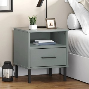 vidaXL Bedside Cabinet with Metal Legs Gray Solid Wood Pine OSLO - 1 of 4