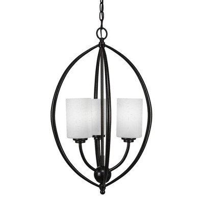 Toltec Lighting Marquise 3 - Light Pendant in  Dark Granite with 4" White Muslin Shade