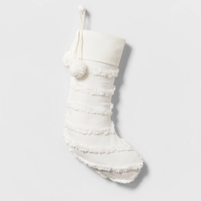 Woven Christmas Stocking with Striped Raised Detail Ivory - Wondershop™