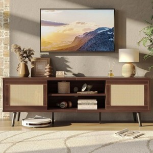 Bestier Mid-century Modern Tv Stand For 70" Tv ,media Console With Natural Rattan Sliding Door - 1 of 4