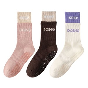 Anna-Kaci Women's 3-Pair Set Mid-Calf Grip Socks with Cushioned Soles and Motivational Text for Yoga Pilates Fitness - 1 of 4