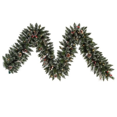 9ft x 12" Vickerman Flocked Snow Tip and Berry Garland with 50 Clear Dura-lit Lights