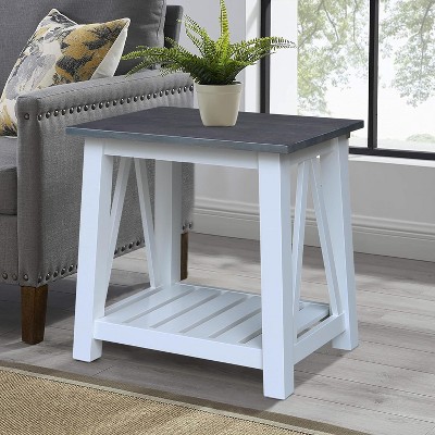 Surrey 31'' Solid Parawood End Table in White & Heather Gray