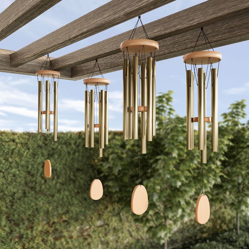 Nature Spring 28" Metal and Wood Wind Chimes with Soothing Tone For Garden, Patio, or Home - Gold, 3 of 7