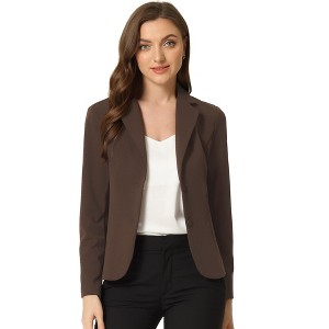 Allegra K Women's Elegant Work Office Lapel Collar Button Down Regular Fit Suit Blazer - 1 of 4