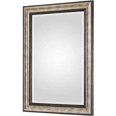 Transitional Rectangular Bronze and Silver Wood Mirror