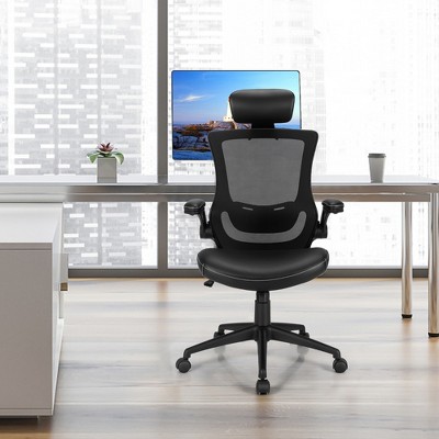 ErgoFlex Mesh and Leather Adjustable Office Chair with Swivel Base - Black