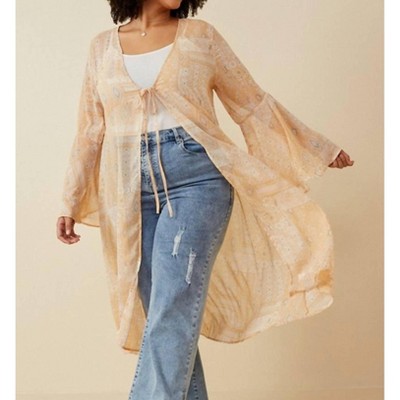 Women's Sheer Patch Print Chiffon Tie Front Duster - Hayden LA