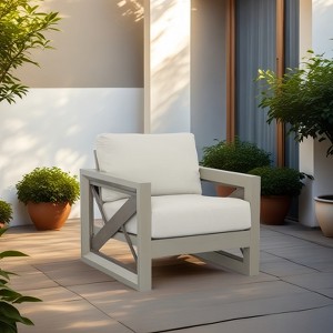 Christopher Knight Home Myra Outdoor Modern Powder Coated Aluminum Geometric Pattern Club Chair with Water Resistant Cushions - 1 of 4