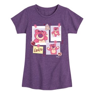 Girls' - Toy Story - Lotso Strawberry Smelling Bear Fitted Short Sleeve Graphic T-Shirt - 1 of 4