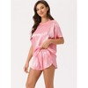 INSPIRE CHIC Women's Lounge Sets Satin Silky Short Sleeve T-shirt with Slit Elastic Shorts Sleepwear Pajama Set - 2 of 4