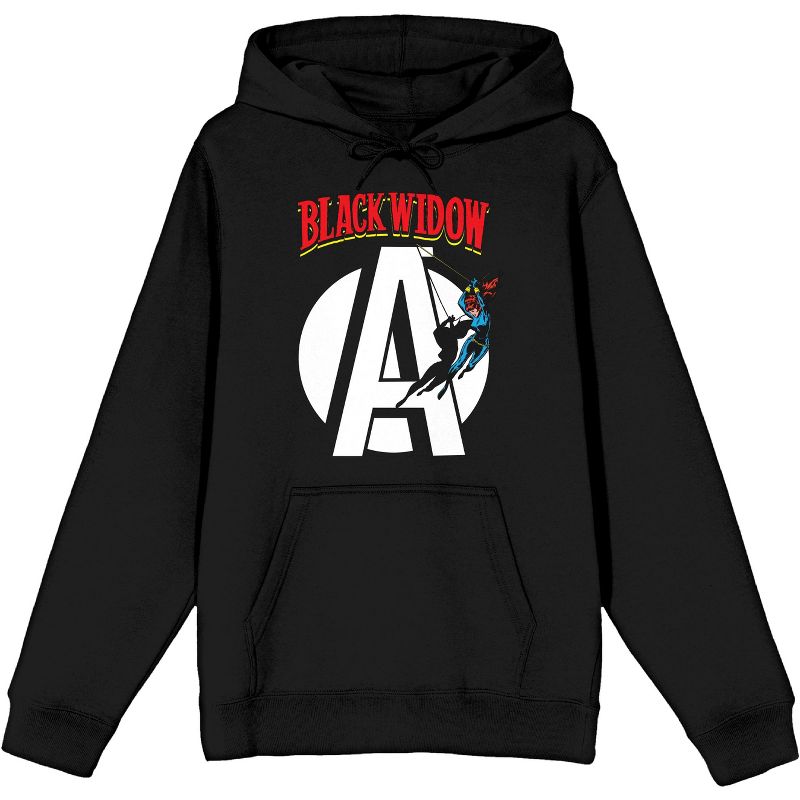 Marvel Comic Avengers Logo Black Widow Text Men's Black Graphic Packaged Hoodie-, 1 of 2