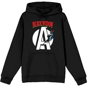 Marvel Comic Avengers Logo Black Widow Text Men's Black Graphic Packaged Hoodie-