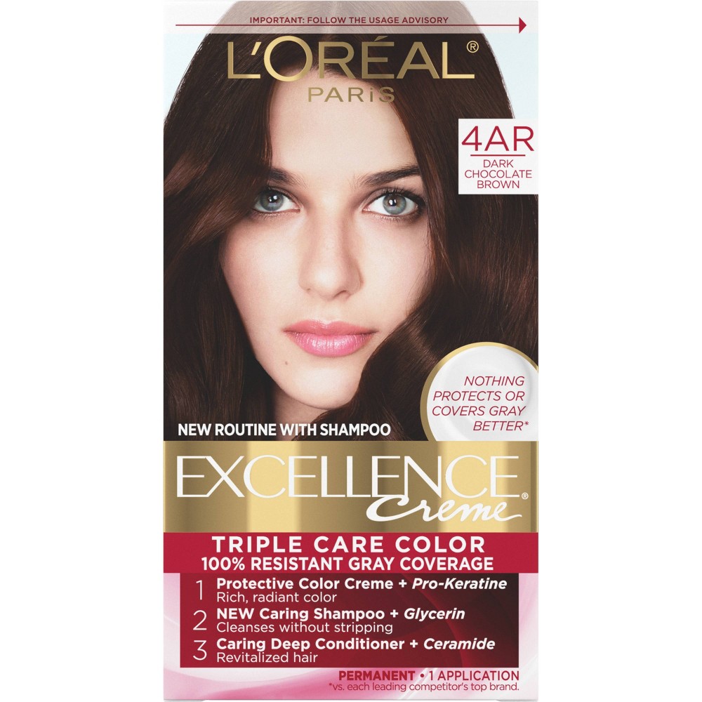 Photos - Hair Dye LOreal L'Oreal Paris Excellence Triple Protection Permanent Hair Color - 6.3 fl oz - 4AR Dark Chocolate Brown - 1 Kit 