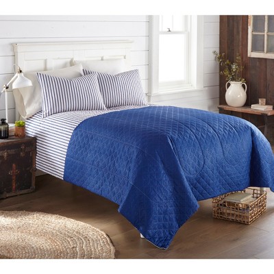 Twin Americana Stripe Reversible Seersucker Quilt Set
