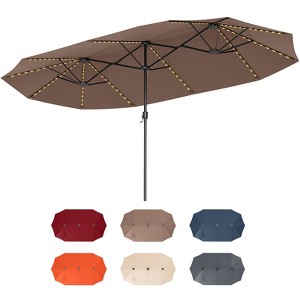 Costway 15.5 FT Extra-Large Patio Umbrella with LED Solar Lights & 12 Heavy-Duty Ribs Beige/Orange/Brown/Gray/Navy/Red - 1 of 4