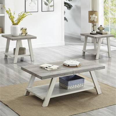Vynxaria Series 50 in. Gray Brown Rectangular Wood End Table with Metal Frame and Shelves
