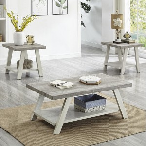 Vynxaria Series 50 in. Gray Brown Rectangular Wood End Table with Metal Frame and Shelves - 1 of 4