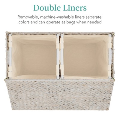 Large White Water Hyacinth Double Laundry Hamper with Lid
