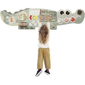JOYMOR Toddler 11-in-1 Montessori Busy Board Activity Center Crocodile Wooden Sensory Wall Green - 1 of 4
