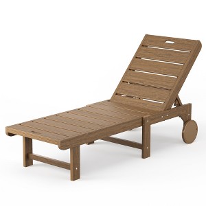 Patio Chaise Lounge Chair Outdoor, HDPS Material, Outdoor Pool Lounge Chairs with 5-Position Backrest, with Wheels for Outside, Poolside, Beach - 1 of 4
