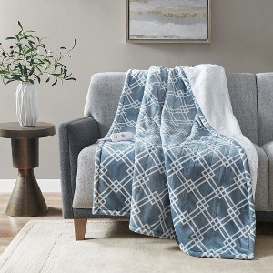 Plush to Faux-Shearling Heated Throw Blanket - Geometric Print with 5 Heat Settings, 3-Hour Auto Shut-Off, Machine Washable for Cozy Comfort - 1 of 4