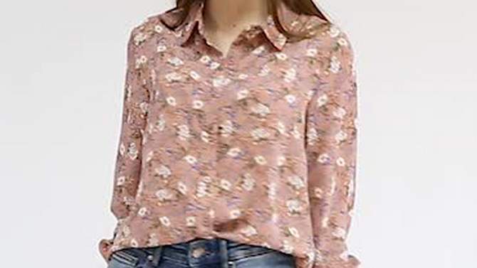 Allegra K Women's Daily Point Collar Long Button Sleeve Button Down Floral Shirt, 2 of 7, play video