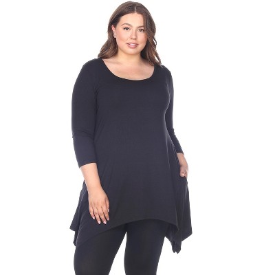 Women's Plus Size 3/4 Sleeve Makayla Tunic Top with Pockets - White Mark