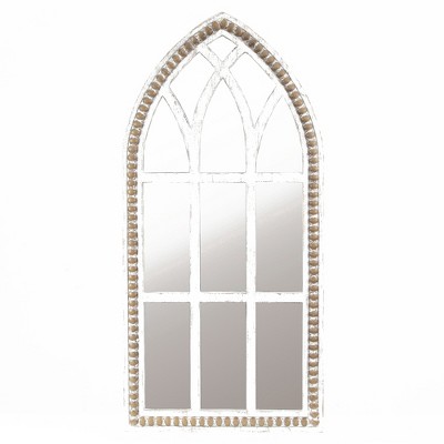 LuxenHome Rustic White and Brown Wood Cathedral Wall Mirror