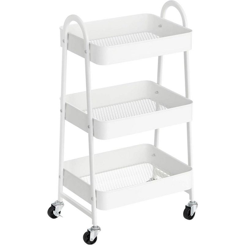 SONGMICS 3-Tier Rolling Cart, Metal Storage Cart, Kitchen Storage Trolley with 2 Brakes and Handles, Utility Cart, Easy Assembly, 1 of 8