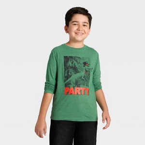 Boys' Long Sleeve 'Dino Party' Graphic T-Shirt - Cat & Jack™ Green - 1 of 4