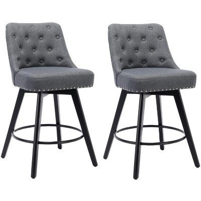 Swivel Bar Stools with Back, Counter Height Bar Stools Set of 2, 26" H Faux Leather Upholstered Barstools