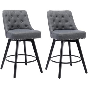 Swivel Bar Stools with Back, Counter Height Bar Chairs Set of 2, Upholstered Barstools with Wood Legs for Kitchen Island or Dining Room - 1 of 4