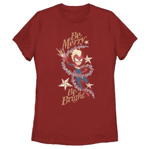 Women's Marvel Christmas Captain Marvel Merry & Bright T-Shirt - 1 of 3