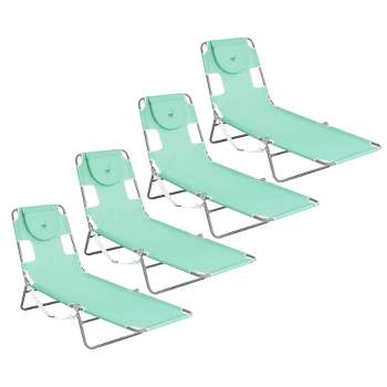 Ostrich Chaise Lounge Outdoor Portable Folding 4-Position Recliner Chair for Beach, Patio, Camp, & Pool with Carrying Strap, Teal (4 Pack)
