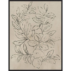 22" x 30" Outlined Leaves I by Asia Jensen Framed Canvas Wall Art Black - Amanti Art: Modern Style, Sawtooth Back Mount - 1 of 4