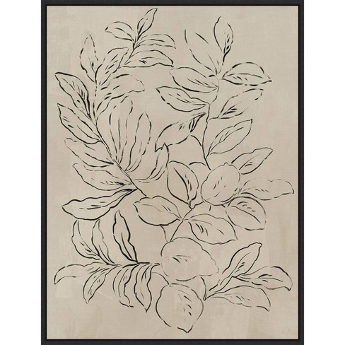 22" x 30" Outlined Leaves I by Asia Jensen Framed Canvas Wall Art Black - Amanti Art: Modern Style, Sawtooth Back Mount - image 1 of 4