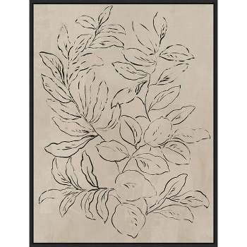 22" x 30" Outlined Leaves I by Asia Jensen Framed Canvas Wall Art Black - Amanti Art