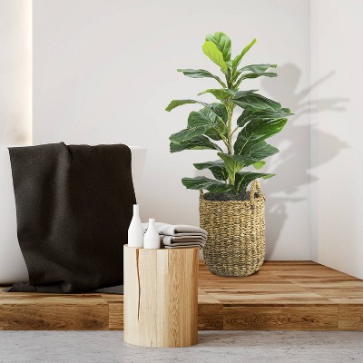 30" Artificial Fig Plant in Handwoven Basket with Handles