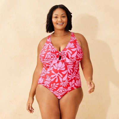 Women's Tie-Front Keyhole High Leg One Piece Swimsuit - Shade & Shore™ Multi