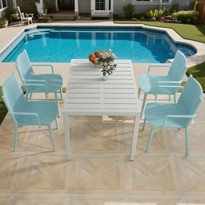 Set of 4 All-Weather Outdoor Armchairs with Comfortable Backrest, All-PP Patio Accent Chairs for Indoor & Outdoor Use – The Pop Home