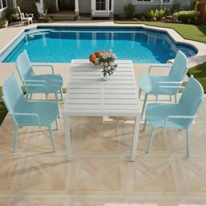 Set of 4 All-Weather Outdoor Armchairs with Comfortable Backrest, All-PP Patio Accent Chairs for Indoor & Outdoor Use – The Pop Home - 1 of 4