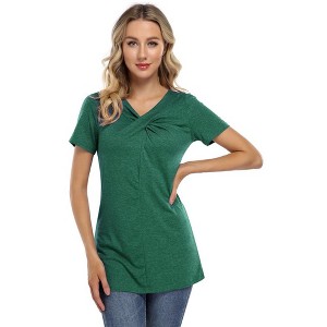 WhizMax Twisted V-Neck Asymmetrical Shoulder Short-Sleeve Top - 1 of 4