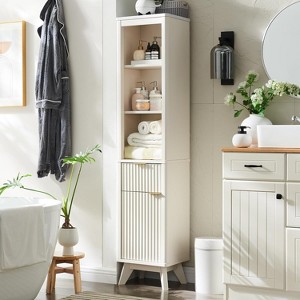 68" Tall Bathroom Storage Cabinet with Door and Drawer, Narrow Linen Tower Floor Cabinet for Bathroom with Adjustable Shelves - 1 of 4